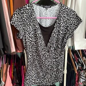 New York & Company Black and White Leopard Print Blouse